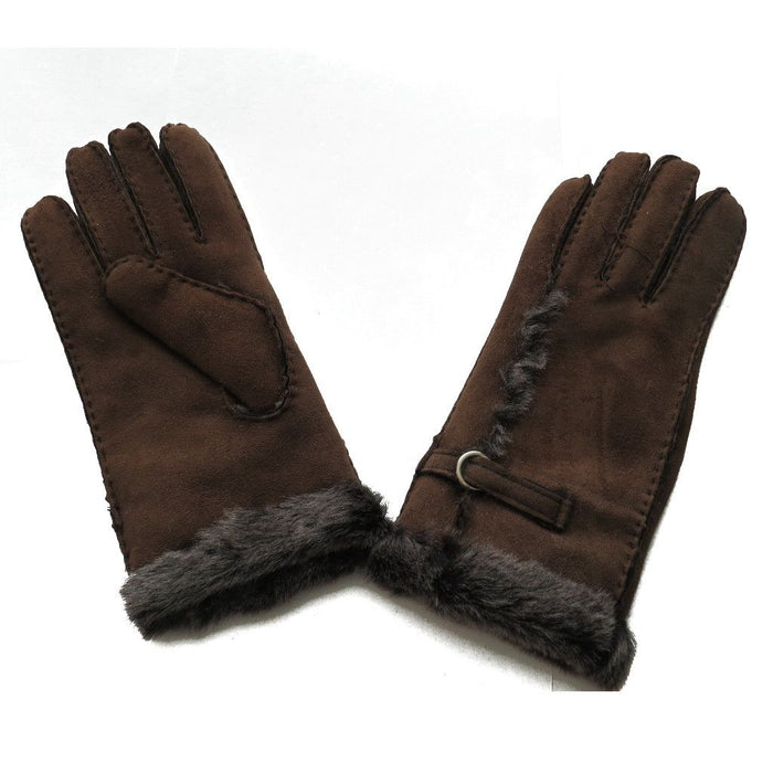 Ladies Sheepskin Glove with Wool Out Detail - Coffee