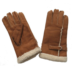 Ladies Sheepskin Glove with Wool Out Detail - Tan