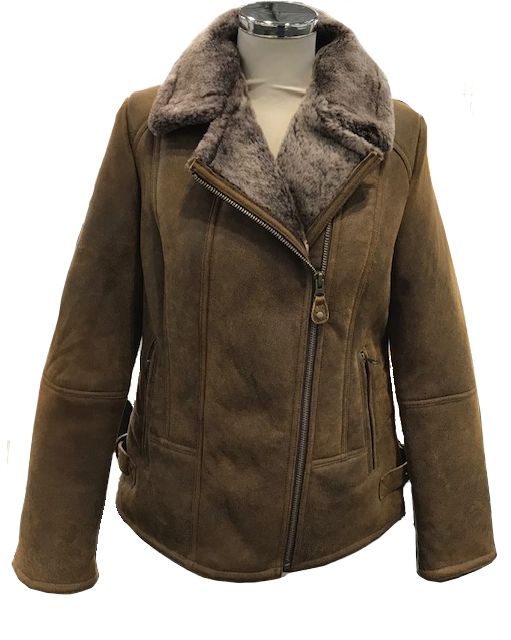 Ladies Sue Flying Aviator Leather & Sheepskin Jacket - Rust-Tipped