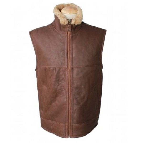 Men's Harvey Gilet Leather Sheepskin Coat - Cognac