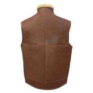Men s Harvey Gilet Leather Sheepskin Coat Cognac Sheepskin World