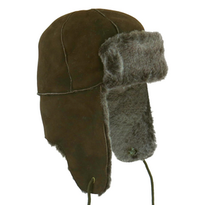 Mens Brown Tipped Double Faced Sheepskin Aviator Hat - Bourn Style