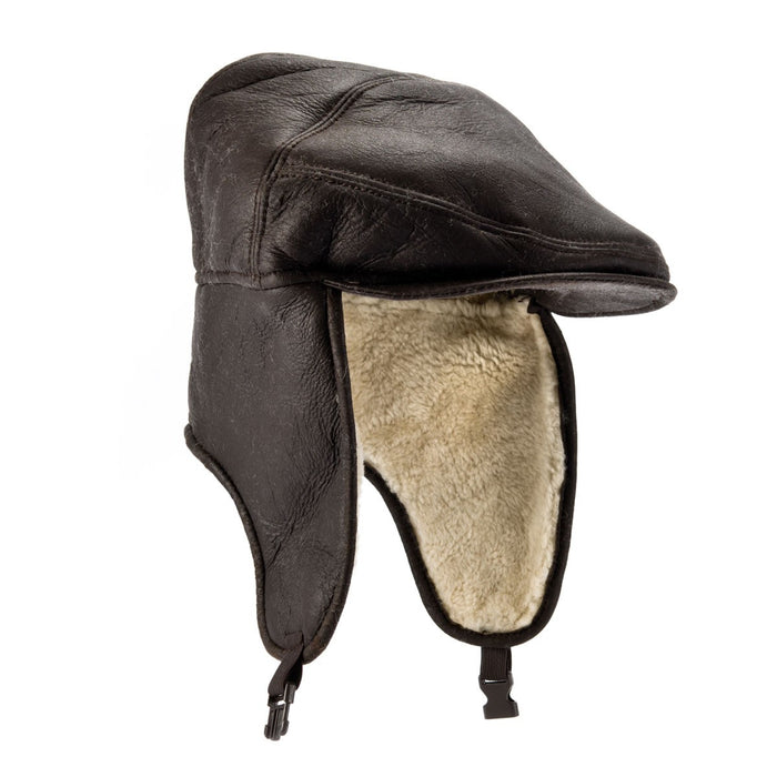 Mens Chocolate Sheepskin Aviator Cap - Newton Style