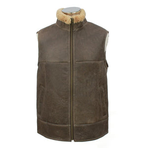 Mens Harvey Gilet Leather Sheepskin Coat - Chocolate Forest