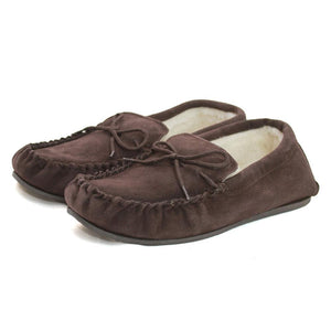 Mens Sheepskin Moccasin with Extra Thick Wool and Hard Sole - Brown