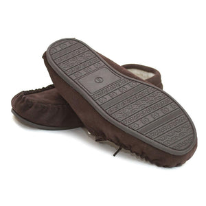 Mens Sheepskin Moccasin with Extra Thick Wool and Hard Sole - Brown