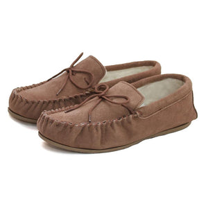Mens Sheepskin Moccasin with Extra Thick Wool and Hard Sole - Camel