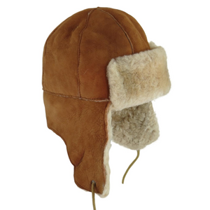 Mens Tan Double Faced Sheepskin Aviator Hat - Bourn Style