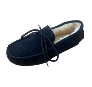Ladies 'Susie' Lambswool Moccasin with Hard Sole - Navy