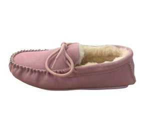 Ladies 'Susie' Lambswool Moccasin with Hard Sole - Pink